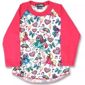 Unicorns Rainbows Kids Tee Raglan Hearts Bows Cute Pink Girls Toddler Shirt 2-3Y